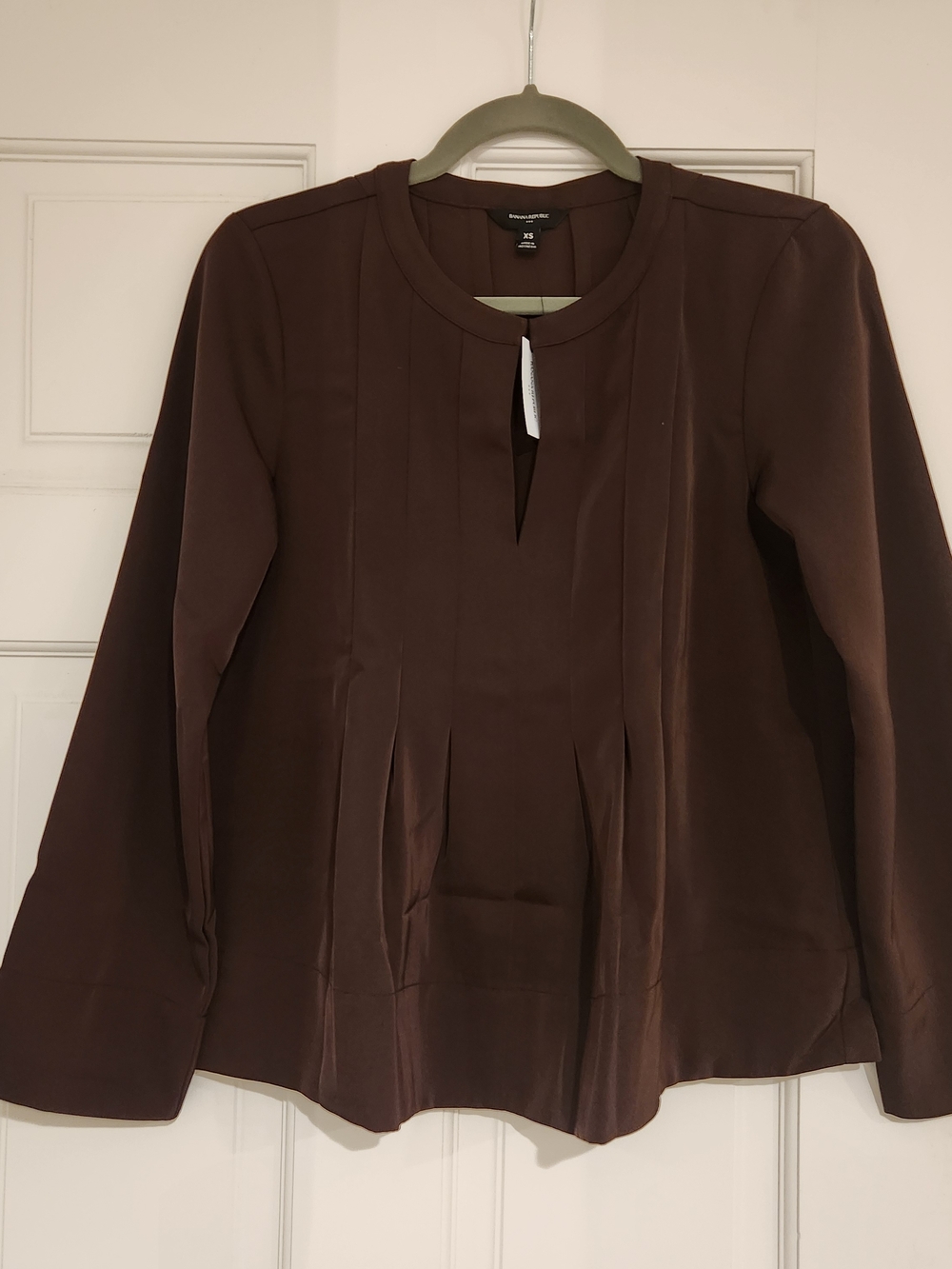 Banana Republic Dark Brown Pleated Long-Sleeve Blouse